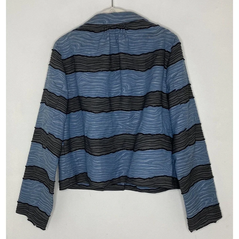 Piazza Sempione Italy Blue & Gray Cotton Textured Waves Boxy Blazer Size 12 - Picture 4 of 4